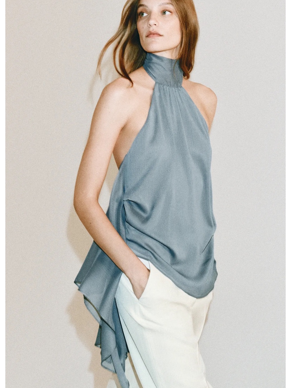Zara ZW COLLECTION ASYMMETRIC HALTER TOP
